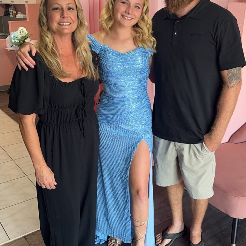 Blue Sequin Gown with Slit